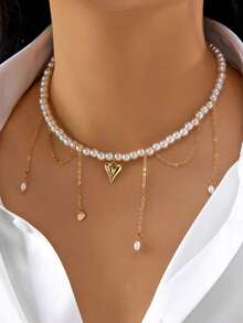 قلادة من اللؤلؤ والخرز على شكل قلب مع شرابة لؤلؤية، قطعة واحدة أنيقة وعملية للنساء، مناسبة للاستخدام اليومي والمناسبات والعطلات والزفاف والمناسبات الخاصة، هدية عيد الميلاد وعيد الأم وعيد الحب