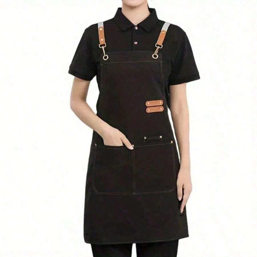 1pc Thickened Canvas Apron,Waterproof Apron And Oil-Proof Apron With Pockets,Universal Apron For Women And Men,For Cooking Coffee Bar,Restaurant,Multipurpose Aprons Professional Kitchenwear - 彩色 - 查看 1