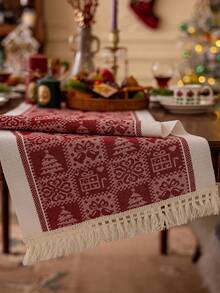 1 件圣诞红色防水桌旗，礼盒图案带流苏装饰，时尚斯堪的纳维亚风格仿亚麻桌布，适用于餐桌、客厅、家居装饰、节日礼物和派对装饰，多种尺寸可选 - 紅色 - 查看 6