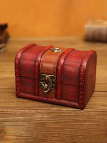 FEILIYA 1pc Vintage Distressed Wooden Jewelry Box Lockable Keepsake Storage Chest With Handle - Multicolor - View 12
