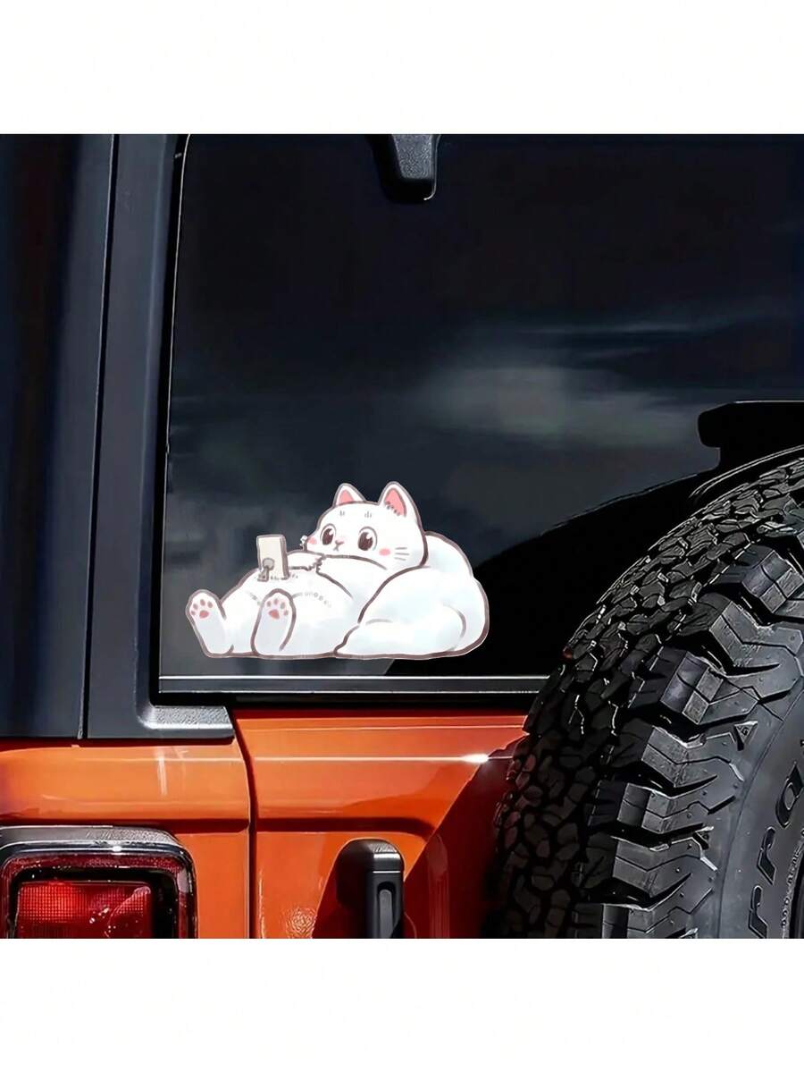 White Or Coffee Colored Cartoon Cat Stickers Are Suitable For Cars, Trucks, Motorcycles, Laptops, Water Bottles, And Other Disposable Self-Adhesive Glass Surface Stickers With Matte Surfaces