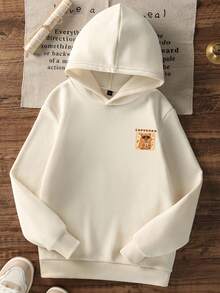 1pc Tween Girls Casual Printed Pullover Sweatshirt, Thermal Lined, Long Sleeve, Autumn/Winter Student Clothing - Apricot - View 4