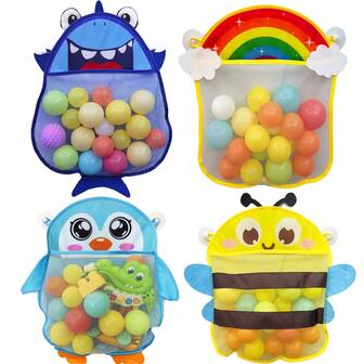 תיק אחסון לצעצועי אמבטיה לתלייה על הקיר עם ווים דביקים - עיצוב דג כחול מצויר, רשת אחסון נושמת לצעצועים ואביזרים, מארגן אמבטיה חוסך מקום, מתנה מושלמת ליום השישי, אחסון צעצועים לילדים | עיצוב שובב | שק אחסון רשת, מארגן צעצועים לילדים