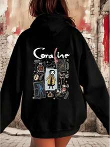 Cartoon Graphic Print Long Sleeve Pocket Dropped Shoulder Casual HoodieFashionable Women's Clothing