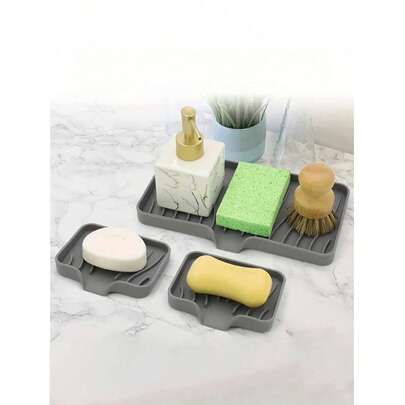 1 件带排水功能的硅胶皂盒 - 防溅、防滑台面垫，适用于厨房和浴室水槽，防滑厨房垫，适用于水槽边，天然卫生的厨房必备品，适用于家庭和厨房房间装饰，是您舒适的秋冬风格和圣诞装饰的一部分