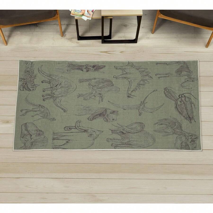 Retro Mid Century Abstract Pattern Rug On Ivory Background, Dark Orange And Reseda Green, 4' X 5' 5", Ideal For Bedroom, Dorm And Living Room - 板岩棕色 - 查看 1