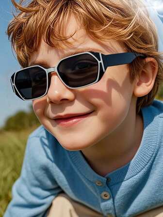 1 Adet Erkek Kız 9-14 Yaş Günlük Dikdörtgen Çerçeve Renk Blok Moda Gözlükleri, Seyahat Aksesuarları ve Açık Hava Aktiviteleri İçin Renkli Camlı Hafif Sahte Gözlükler