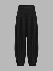 Women's Casual High Waist Zipper Front Carrot Pants, Suitable For Commuting In Autumn Black Spring - Black - View 2