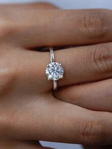 1枚2-3克拉优雅简约四爪镶嵌莫桑石戒指，925纯银，新娘结婚首饰，闺蜜生日周年纪念礼物 - 銀色 - 查看 4