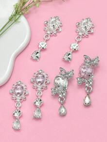 5件套镂空宝石吊坠美甲饰品 - 巴洛克和极简主义镂空水晶水滴吊坠 DIY美甲配件，美甲装饰用品 - 彩色 - 查看 5