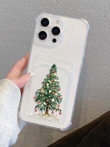 1pc Christmas Tree Pattern, Card Slot Transparent Shockproof Phone Case, TPU Material, Can Be Given As Holiday Gift, Holds Photos/Cards, Compatible With Apple XS/XS Max/XR/11 12 13 14 15 16 Pro/Pro Max/14 15 16 Plus/17