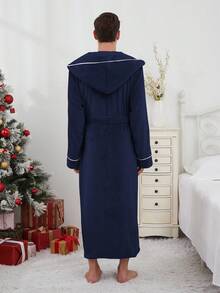 1pc Warm Thermal-Lined Double-Layer Hat, High-End Autumn/Winter Thick Soft Flannel Outerwear, Unisex Luxury Home Fluffy Cozy Robe For Men