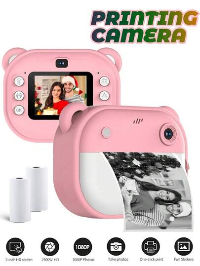 Print Camera, Camera Instant Toys, Digital Camera 1080P Dual Cameras, 1300mAh Rechargeable Lithium Battery, With 2 Rolls Print Paper, Christmas Birthday New Year Gifts