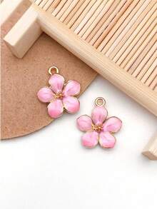 10 Alloy Oil Drip Small Flower Pendant Necklaces, Bracelets, And Earrings Craft Accessories - Pink - View 3