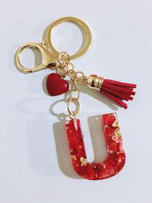 26 种选择红色环氧树脂首字母钥匙扣、可爱心形流苏钥匙扣、时尚包包配件钱包吊坠、派对小礼品，适合作为圣诞节送给朋友的礼物 - 紅色 - 查看 36