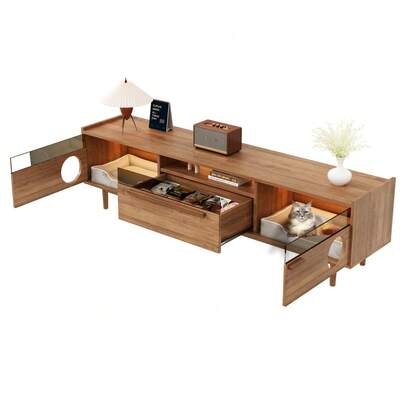 Pet-Friendly Walnut Coffee Table With Cat Holes, 80*50*40 Cm, Natural Walnut Finish – Perfect For Modern Living Rooms And Human-Pet Interaction