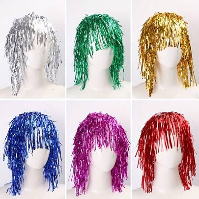 [6pcs Colorful Party Wig] Unisex Curly Wavy Synthetic Wig Cap - Basic Colorful Party Drama Wig Disco Costumes, Holiday Birthday Gifts, New Year's Eve, And Music Festivals