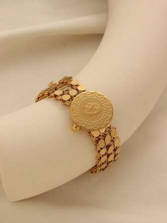 1 pieza Pulsera de cadena multicapa hecha a mano con moneda chapada en cobre vintage minimalista, adecuada para uso diario de mujeres y como regalo de vacaciones