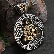 1pc Vintage Celtic Knot Pendant Necklace, Women Nordic Amulet