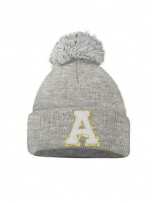 1pc Unisex A-Z Letter Knit Beanie Hat, Personalized Versatile Winter Knit Cap, Suitable For Autumn/Winter Daily Wear - Grey - View 6