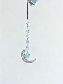 Crystal Moon & Star Hollow Pendant Lanyard, Mini Thin Cord For Phone, Camera, USB Drive - Silver - View 5