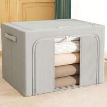 1件衣物收納箱，鋼架大容量收納盒，可折疊衣物收納箱，床上用品收納箱，防水防潮衣櫥收納箱臥室配件－寬敞防塵衣物與床上用品收納盒，高效管理居家與宿舍空間，臥室，收納箱，居家收納，女款白色T恤，女款黑色長褲，女款冬季衣物，洋裝 - 深灰色 - 查看 17