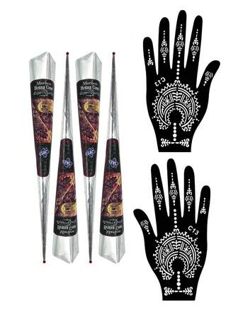 哥特风格人体艺术套装：DIY 纹身膏和墨水 + 1 张可重复使用的手部纹身模板卡（创意礼物）DIY 风格纹身膏套装