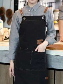 1pc Thickened Canvas Apron,Waterproof Apron And Oil-Proof Apron With Pockets,Universal Apron For Women And Men,For Cooking Coffee Bar,Restaurant,Multipurpose Aprons Professional Kitchenwear - 彩色 - 查看 2