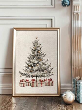 1 pieza Impresión de arte en lienzo de Navidad, decoración navideña para el hogar, póster de estilo vintage para sala de estar, dormitorio, pasillo - Sin marco