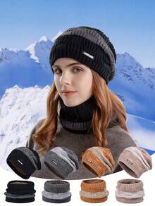 1pc Knitted Hat & Scarf Set, Winter Warm Ear Protection Women's Beanie Valentines Gift - Pink - View 8