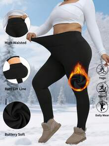 1 pezzo Leggings caldi e spessi per taglie forti, pantaloni termici di base per lo sport da donna in autunno/inverno, pantaloni da yoga con vita alta e fodera termica, collant per ciclismo, corsa, fitness e sci all'aperto - nero - Visualizzare 6