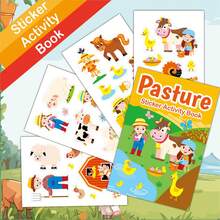 Mini Reusable Farm Animal Sticker Activity Book (4x6"), 4 Sheets & 1 Background Card, Party Favors & Travel Toys For Kids - Mini Farm Animal Sticker Book Set, Reusable No-Trace DIY, Kindergarten Teacher Back-To-School Reward Gift, Long Flight & Car Quiet Toy, Christmas & Halloween Gift Box Filler, Baby Logic & Cognitive Development, Art Class Collage Material, Multi-Purpose Party Favor - Multicolor - View 2
