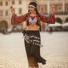 Pieces Costume Women Fortune Teller Accessories Belly Dance Scarf Set Scarf - Đen, Bạc - Xem 7