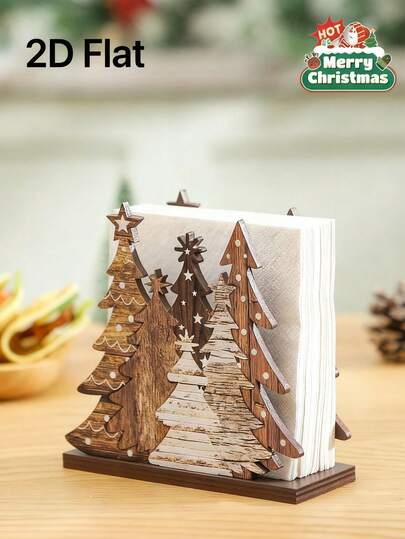 1 pezzo Portasalviette da tavolo natalizio in legno rustico con design ad albero di Natale, dispenser di carta igienica facile da installare per pranzi natalizi, regalo perfetto per le feste, senza elettricità necessaria, decorazioni natalizie, decorazione per la casa, vintage, decorazione da parete, decorazione per appartamento