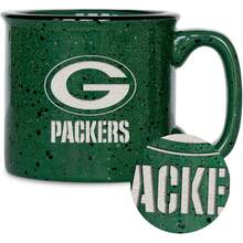 Rico Industries  Football Green Bay  Speckle - Taza de fogata grabada con láser de 12 onzas - Color del equipo - Ver 11
