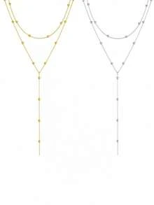 2 Stück/1 Stück, exquisite mehrschichtige Ketten-Anhänger Halskette, mehrschichtige Y-förmige Halskette, Damenstil, einfache und vielseitige personalisierte Ketten-Halskette, Lasso-Stil Gold-Halskette, Damenschmuck, Geschenk