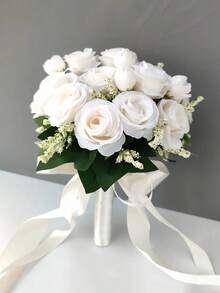 1 件全新人造白玫瑰花束，适用于婚礼、结婚、摄影、客厅装饰、新娘花束配饰