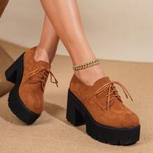 Giày đế xuồng buộc dây thường ngày cho nữ, phù hợp với mọi mùa - màu nâu - Xem 12