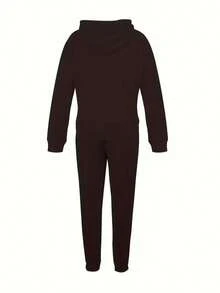 Conjunto set 2 piezas dama mujer casual sudadera cuello redondo gráfico pecho pants jogger cintura elástica ajustable cordones cómodo calientito otoño invierno moderno estampado oso osito teddy monograma letras love bear - Negro - Ver 2