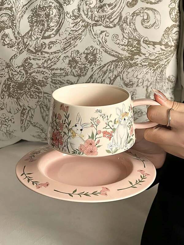 1 conjunto elegante de xícara e pires de cisne de balé, conjunto de xícara e pires de coelho vintage, xícara e prato de sobremesa para chá da tarde, xícara de café com leite para café da manhã, prato de sobremesa para lanche de alta qualidade, conjunto de talheres para presente, adequado para casa, restaurante, café, sobremesa, presente