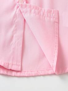 Girls' Classic White Long Sleeve Collared Shirt, Versatile Simple Design, Suitable For School, Layering, All Seasons - Pink - View 5