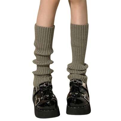 Womens Knitted Leg Warmers Solid Color/Stripe Elastic Leg Cover Casual Simple Winter Long Boot Cuff Wrist Covers Boots Sleeves
