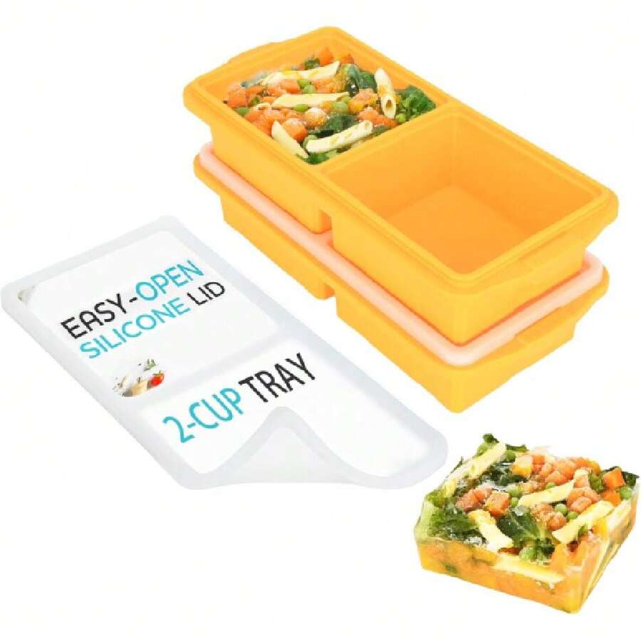 Silicone Freezer Tray With Lid-Soup Freezer Container Molds-2-Cup Extra Large Ice Cube Tray-Makes 4 Perfect 500ml Portions Cubes, For Freezing Soup,Stews,Sauces.Oven&Dishwasher-(2-Pack),24824146 - Màu Hồng  Dưa hấu - Xem 1