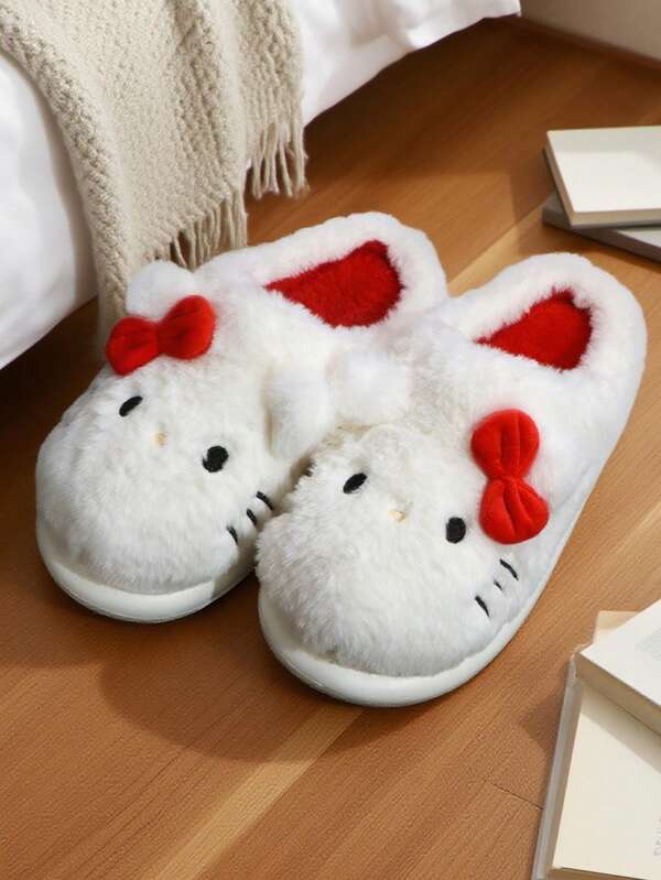 Sanrio Sanrio Hello Kitty Cartoon Plüsch Hausschuhe für Mädchen - Kuschelig & Warm, Cartoon Schuhe, Fellhausschuhe, Flauschige Hausschuhe, Sohle mit süßen Sanrio Charakteren Hello Kitty Designs - Perfekt zum Entspannen in Innenräumen im Winter