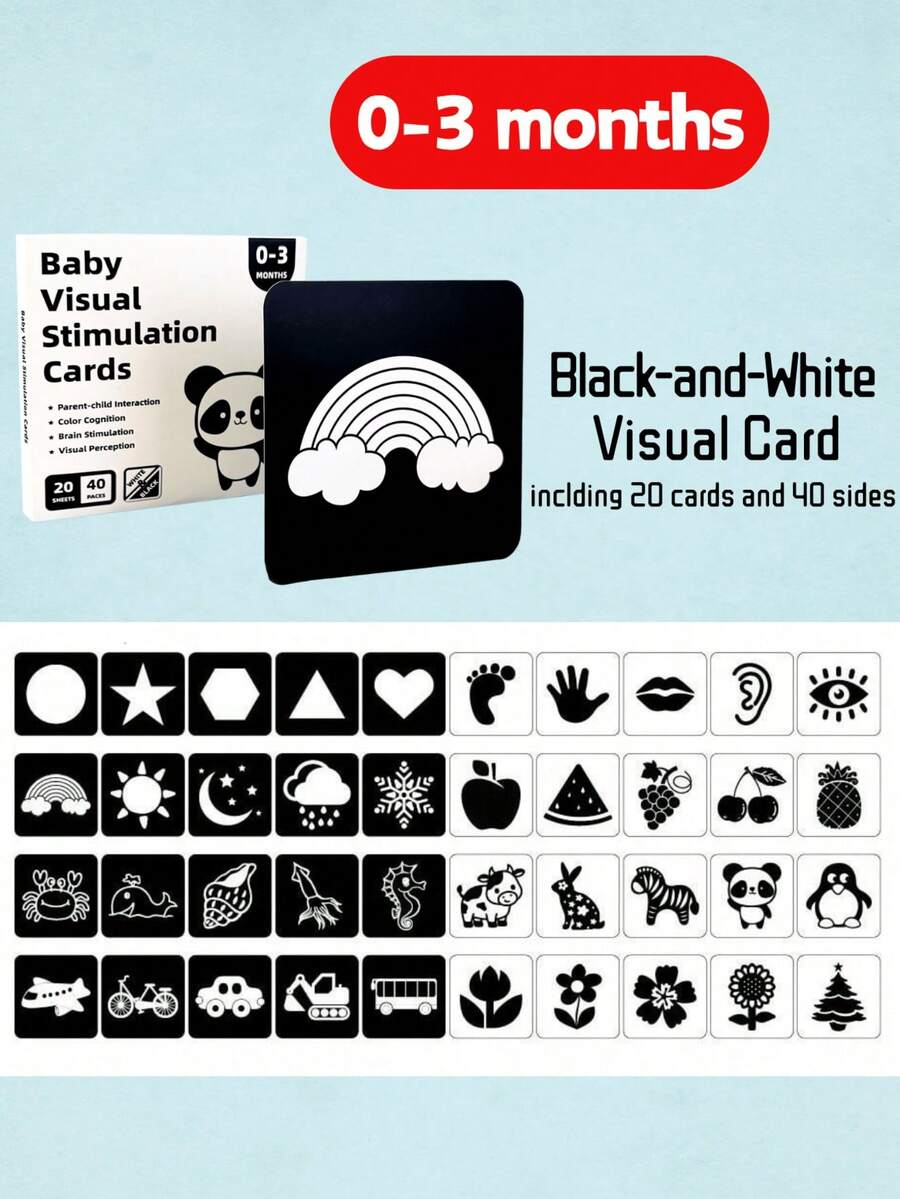 Tarjetas flash de alto contraste para bebés, 1 caja (20 piezas, 40 patrones), 5 pulg. X 5 pulg., juguetes de desarrollo cerebral para recién nacidos en blanco y negro, tarjetas de actividad de estimulación visual, regalo educativo para bebés (blanco y negro (para 0-3 meses)), tarjetas flash para bebés para aprender y jugar, tarjetas de aprendizaje para bebés, tarjeta de regalo>Bebé, tarjetas flash blancas para bebés, tarjetas flash, tarjetas para bebés