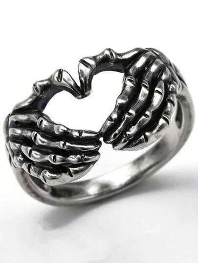 1 Stück Vintage Herz Handgeste Ring, unisex Totenkopf Hand Kombination Siegelring, einzigartiger personalisierter hochwertiger Ring