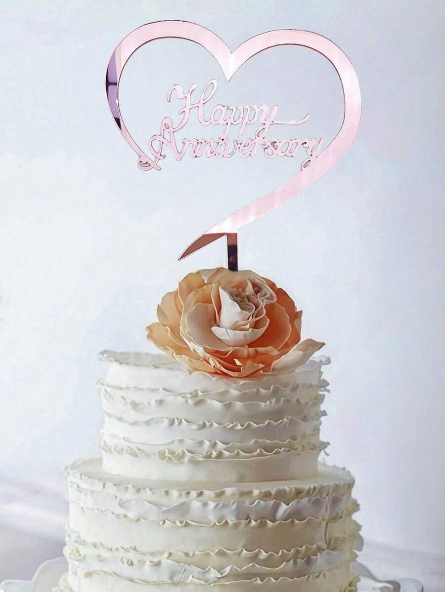 1个/3个周年纪念快乐亚克力蛋糕装饰插牌,周年纪念派对蛋糕装饰用品,情人节蛋糕装饰,厨房家具必备品,烘焙装饰,烘焙用品,蛋糕用品 - 玫瑰金 - 查看 1