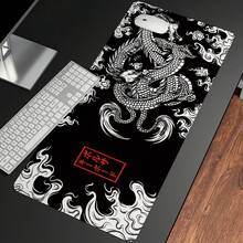 1pc Japanese Dragon Large Gaming Mouse Pad For Desk, Black Mouse Pad Gaming Mouse Mat Desk Pad, Non-Slip Base Computer Pad Keyboard Mat, XL Mousepad With Stitched Edge For Home Office
