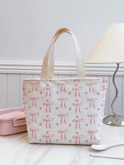 Portable Lunch Bag; Student Thickened Cute Lunch Fruit Bag; Pink Bow Handbag.