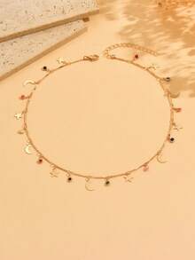 1 pieza Collar de mujer con elementos de estrella, luna y borla, joyería versátil para uso diario, citas, fiestas, festivales de música. La longitud y el arreglo de la cadena hechos a mano varían.